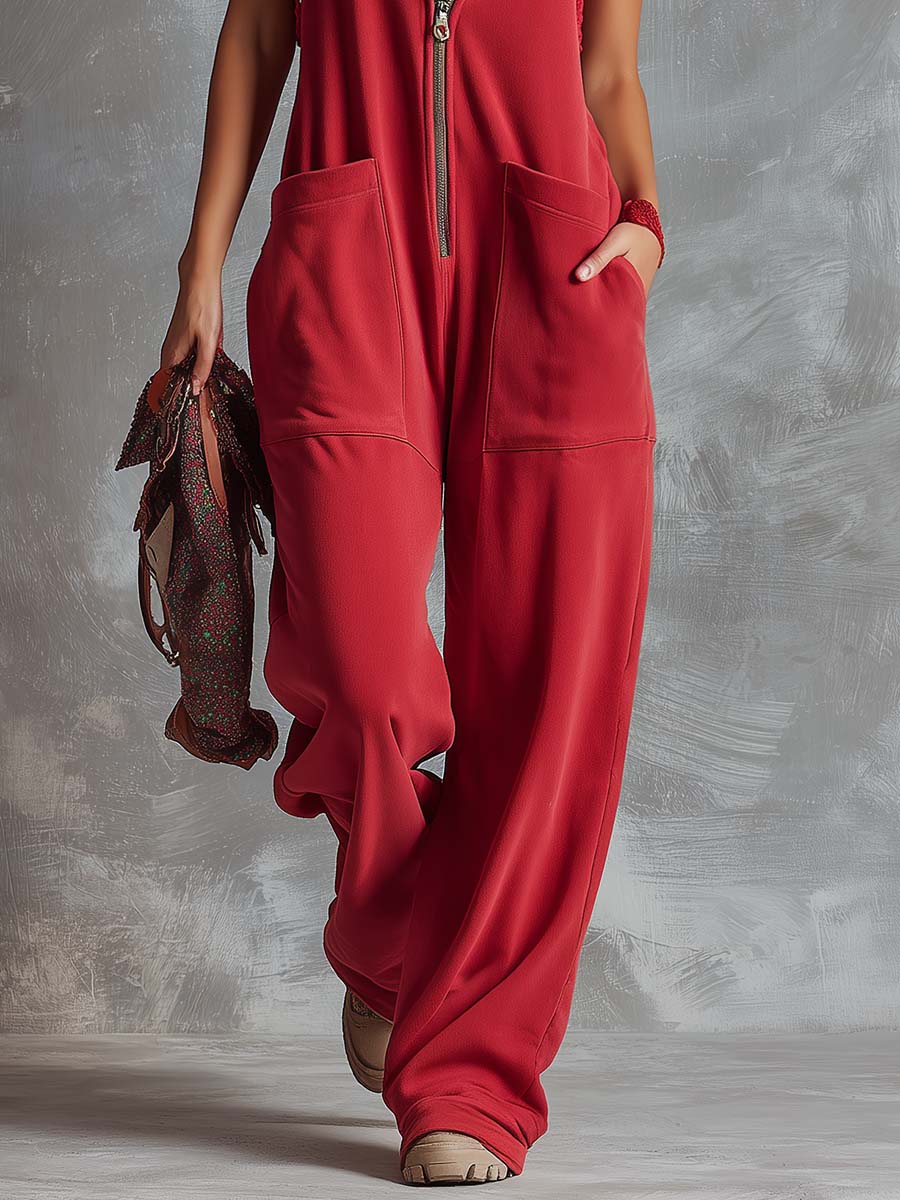 Raspberry Sporty Hooded Jumpsuit