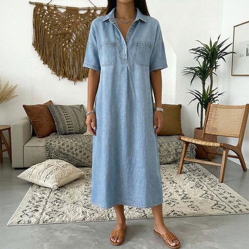 Easy Pocket Denim Midi Dress