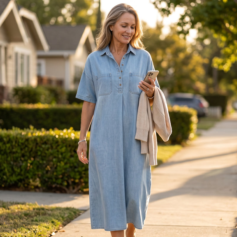 Easy Pocket Denim Midi Dress