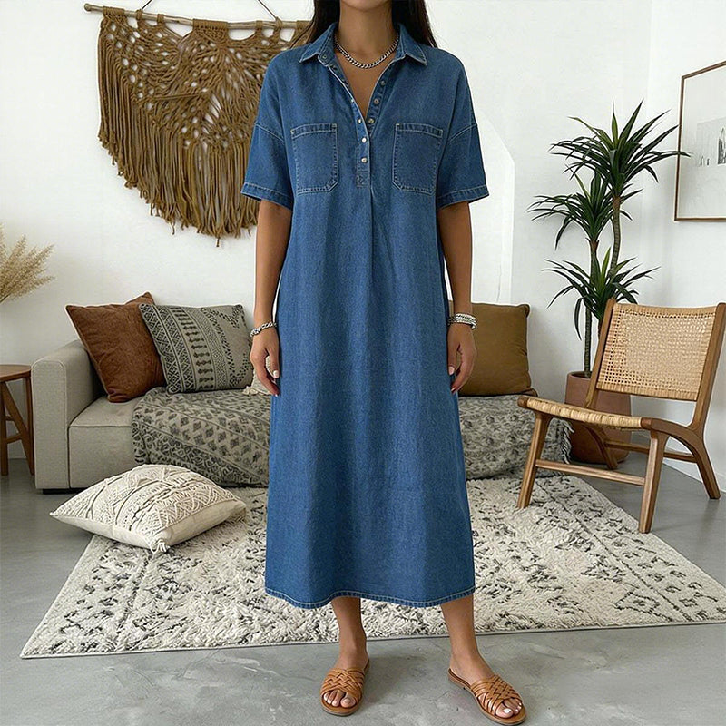 Easy Pocket Denim Midi Dress