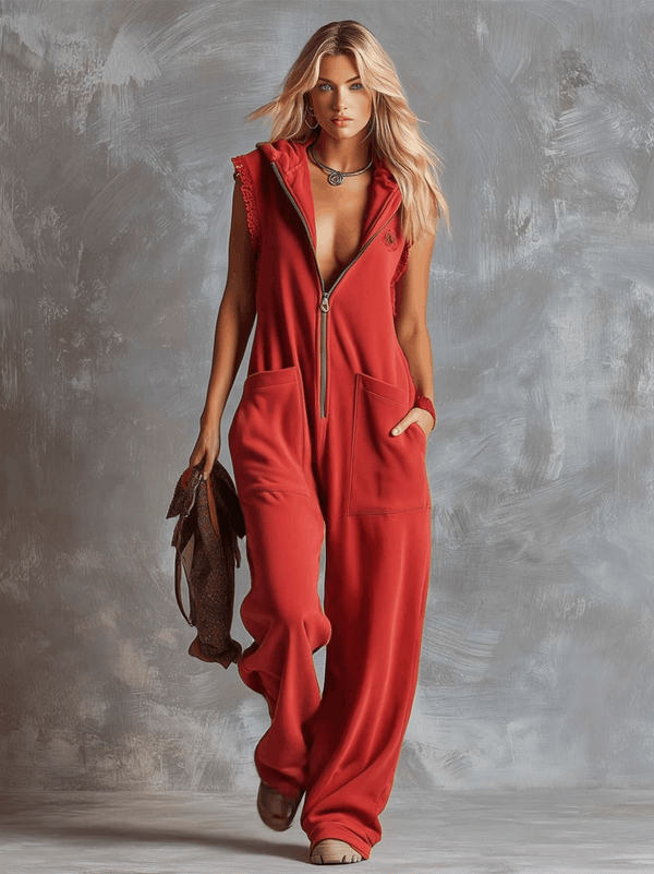 Raspberry Sporty Hooded Jumpsuit