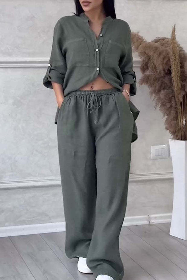 Everyday Cotton-Linen Blouse Pants Set
