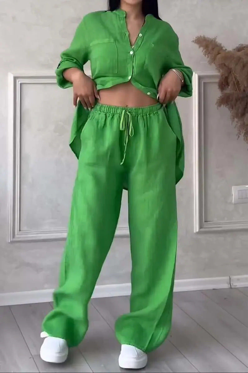 Everyday Cotton-Linen Blouse Pants Set