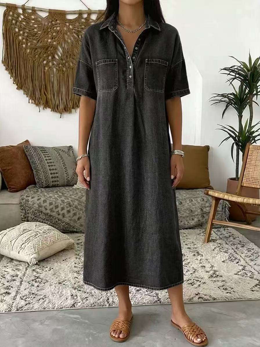 Easy Pocket Denim Midi Dress